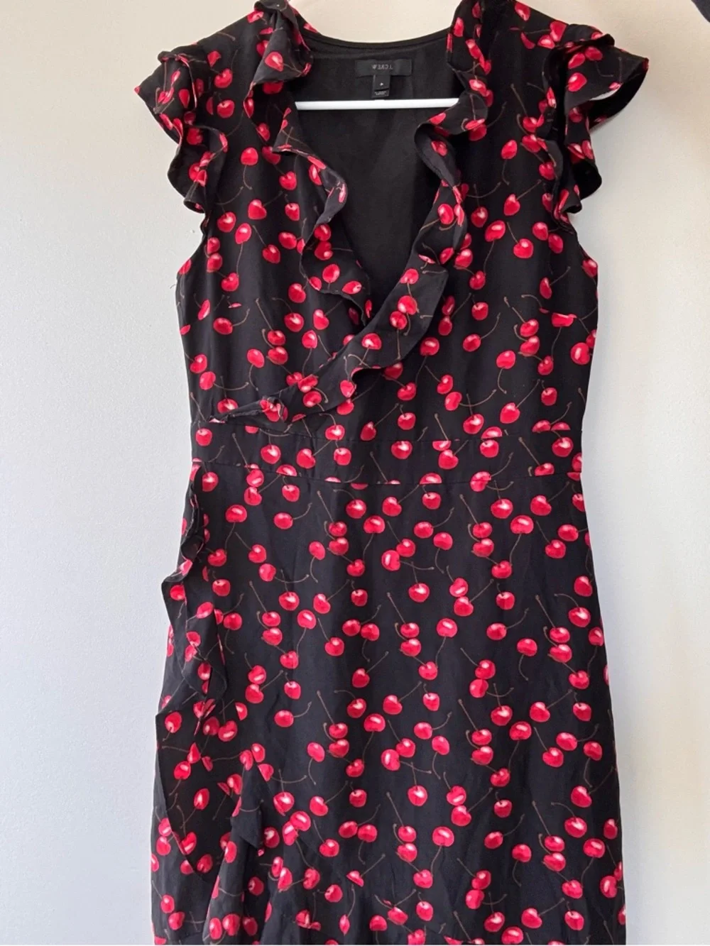 J. Crew Black Cherry-Print Ruffle Wrap Dress - Picture 3 of 3